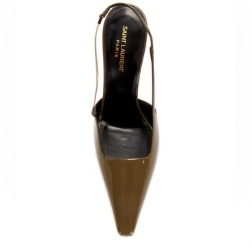 SAINT LAURENT BLAKE SLINGBACK PUMP IN AMBER GREEN